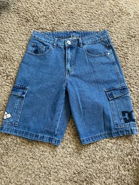 Edikted Men's Blue Denim Cargo Shorts